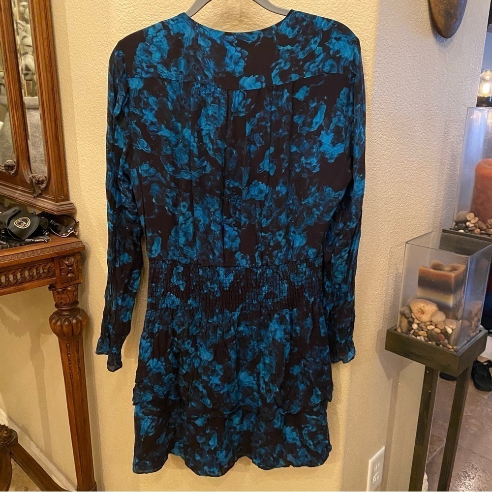 PARKER Women Blue Black Maisy Silk Blend Floral Blouson Dress Size Large - Picture 6 of 10